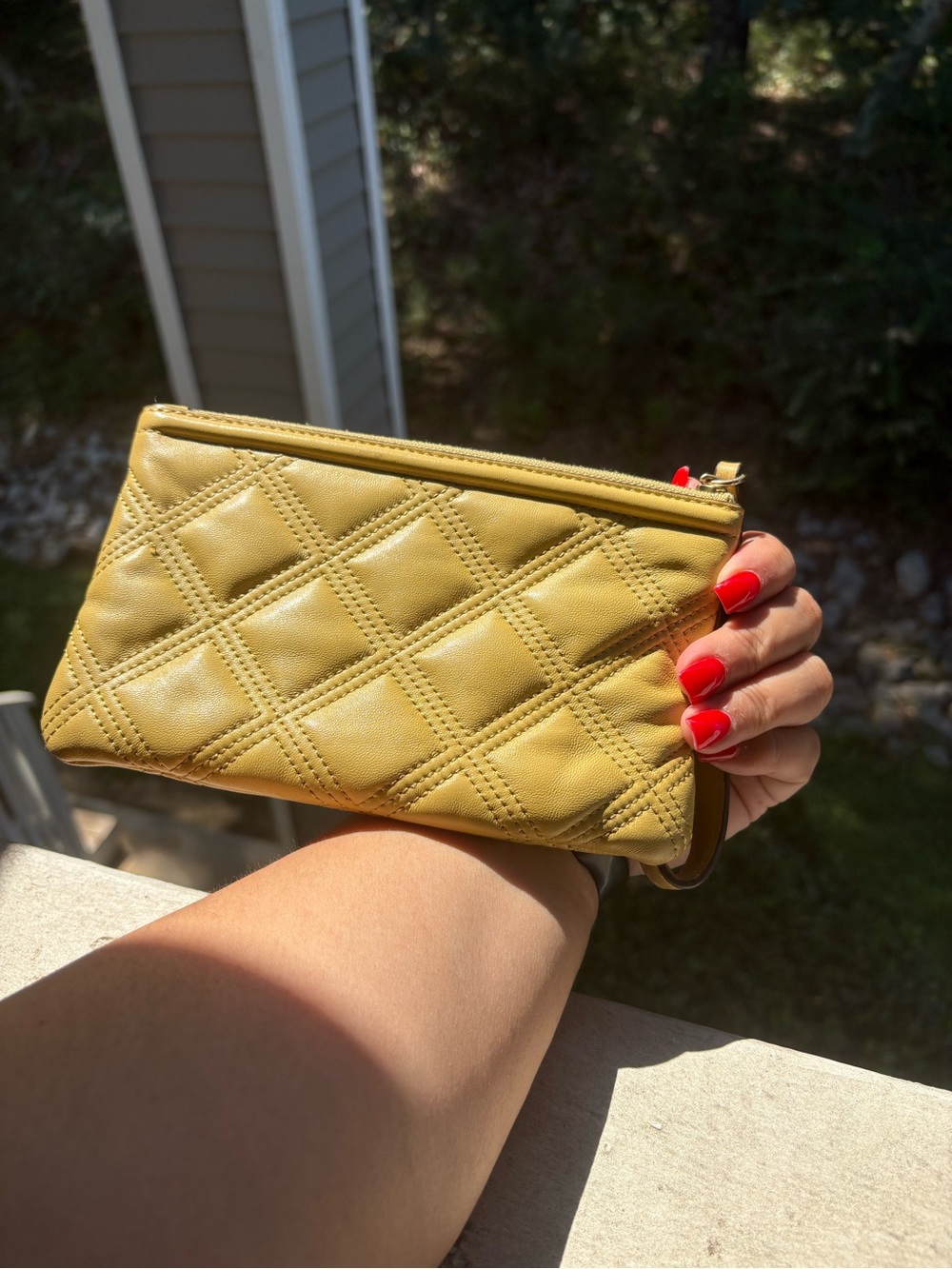 Tory Burch Quilted Wristlet Clutch in Mustard Yellow - Picture 3 of 8